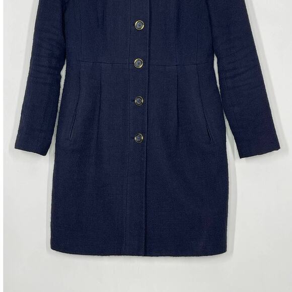 Banana Republic Navy Coarse Cotton Weave Button Front Overcoat Women's XS - Picture 4 of 10